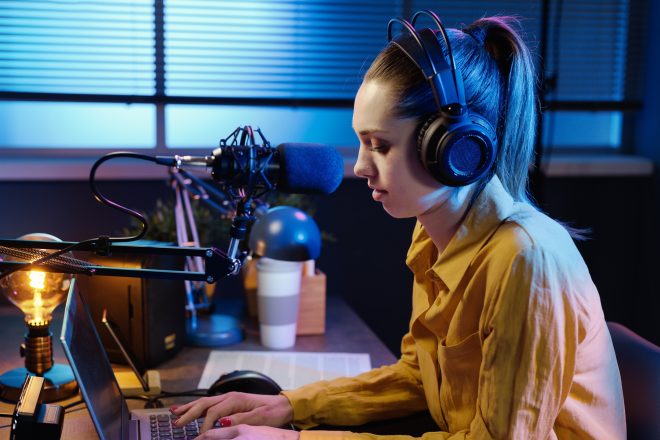 Young youtuber working in the studio